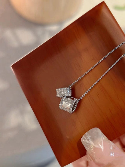 [Eternal Jewelry]PERLEE DOUBLE PENDANT SILVER DIAMOND NECKLACE