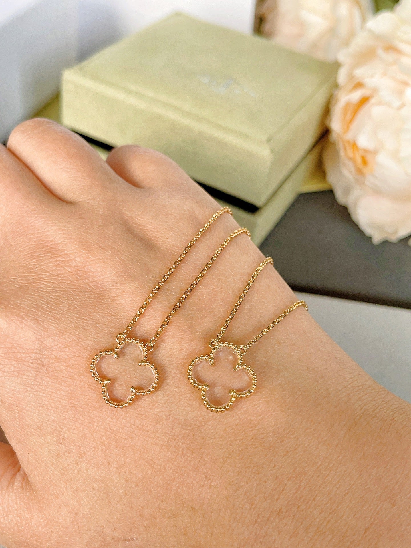 [Eternal Jewelry]CLOVER ROCK CRYSTAL ROSE GOLD NECKLACE