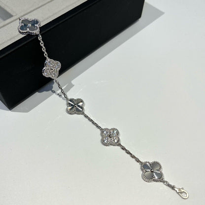 [Eternal Jewelry]CLOVER 5 MOTIF SILVER DIAMOND BRACELET