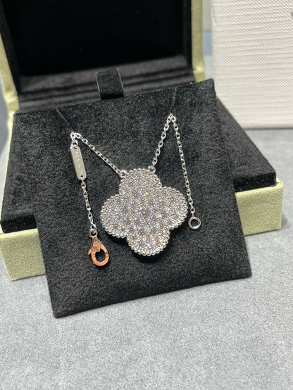 [Eternal Jewelry]CLOVER 25MM LARGE PENDANT DIAMOND PAVED SILVER NECKLACE