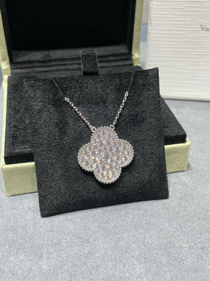 [Eternal Jewelry]CLOVER 25MM LARGE PENDANT DIAMOND PAVED SILVER NECKLACE