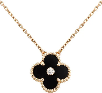 [Eternal Jewelry]CLOVER 15MM DIAMOND ONYX NECKLACE