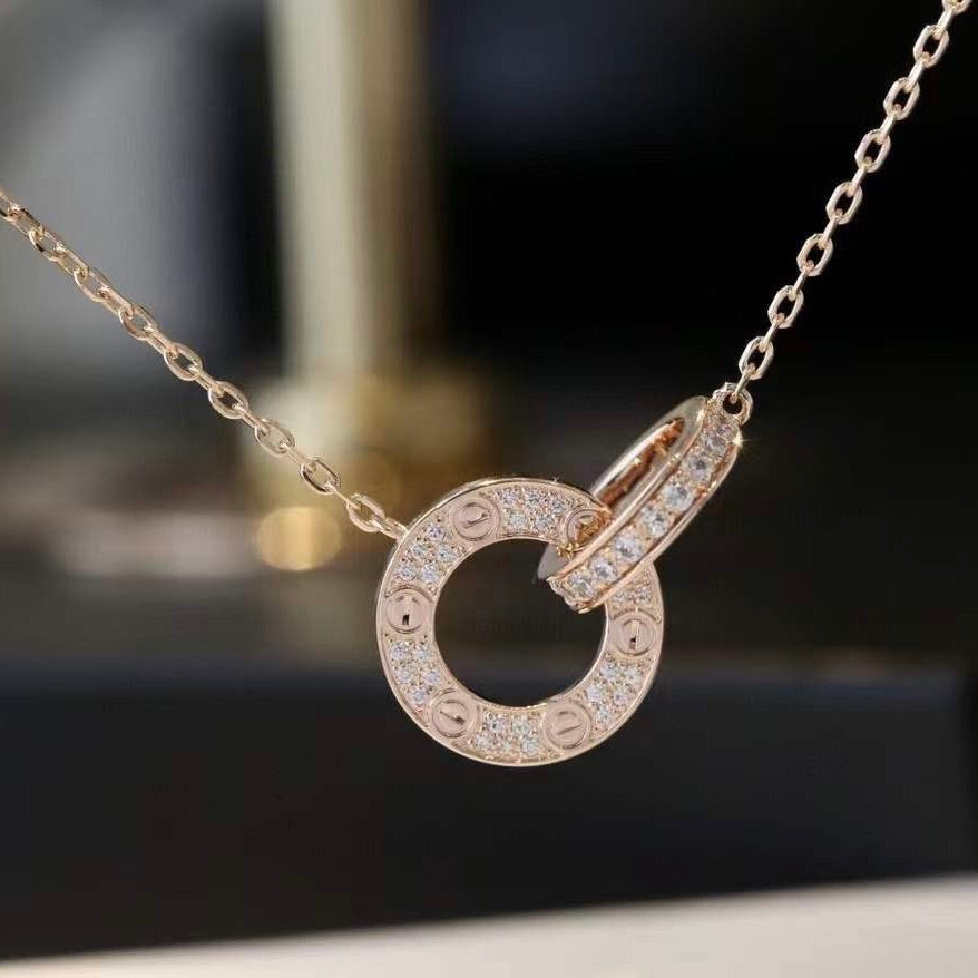 [Eternal Jewelry]LOVE 7.6MM NECKLACE ROSE GOLD AND SILVER  FULL DIAMOND