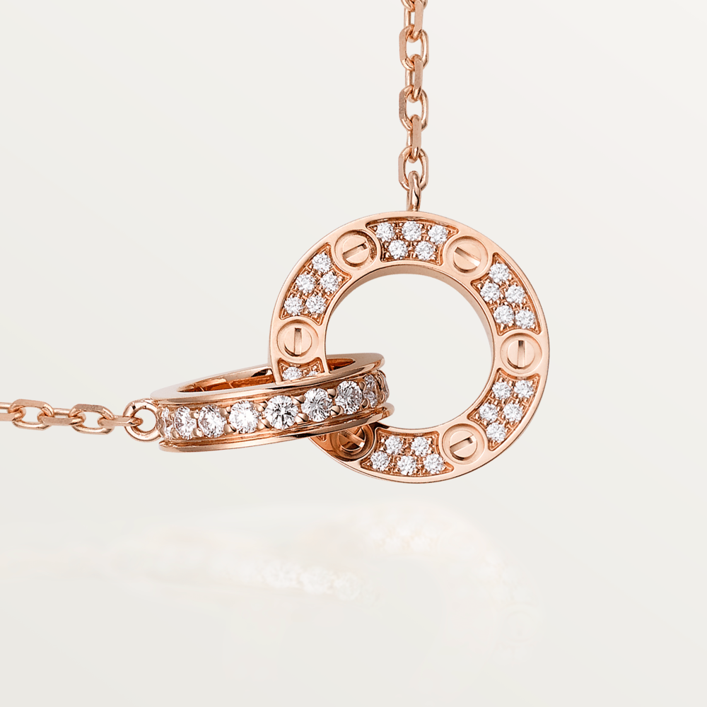 [Eternal Jewelry]LOVE 7.6MM NECKLACE ROSE GOLD AND SILVER  FULL DIAMOND