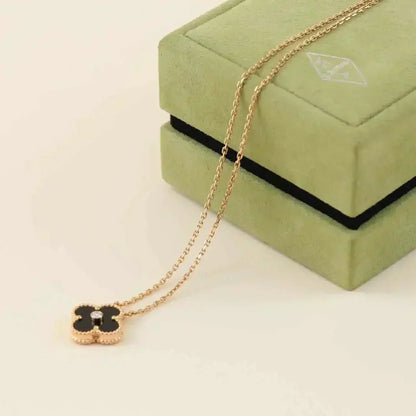 [Eternal Jewelry]CLOVER 15MM DIAMOND ONYX NECKLACE