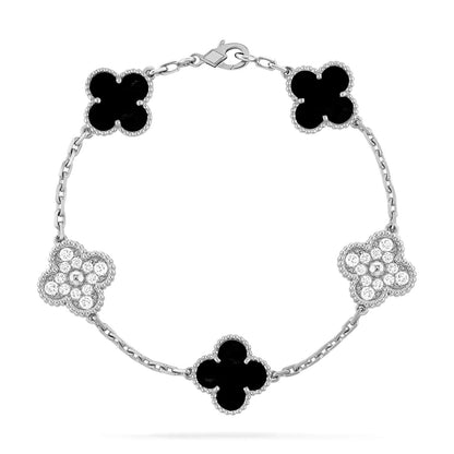 [Eternal Jewelry]CLOVER 5 MOTIF ONYXS DIAMOND BRACELET SILVER