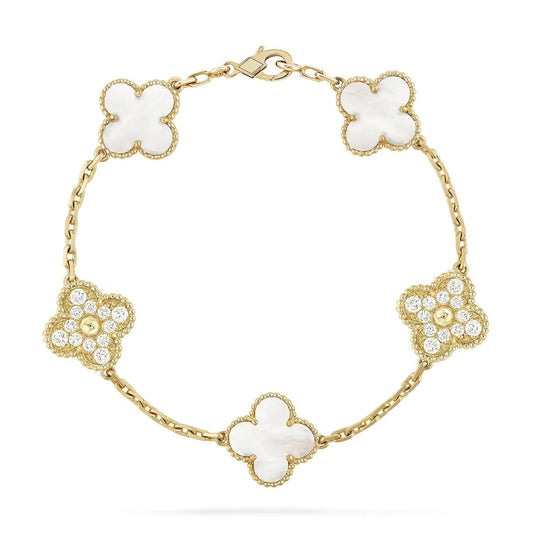 [Eternal Jewelry]CLOVER BRACELET 5 MOTIF WHITE MOP DIAMOND