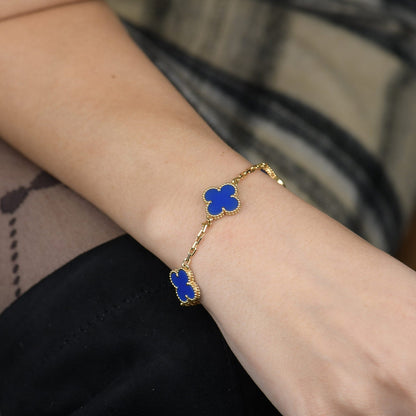 [Eternal Jewelry]CLOVER 5 MOTIFS BLUE AGATE BRACELET