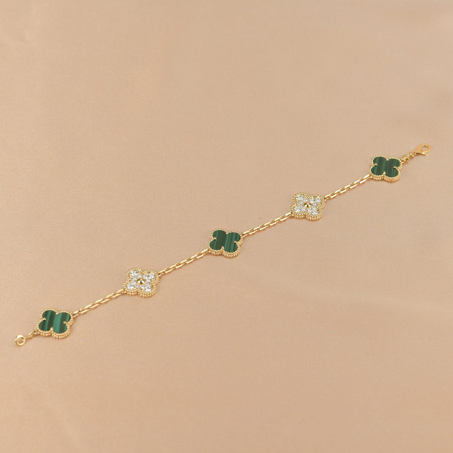 [Eternal Jewelry]CLOVER  5 MOTIF MALACHITE DIAMOND BRACELET