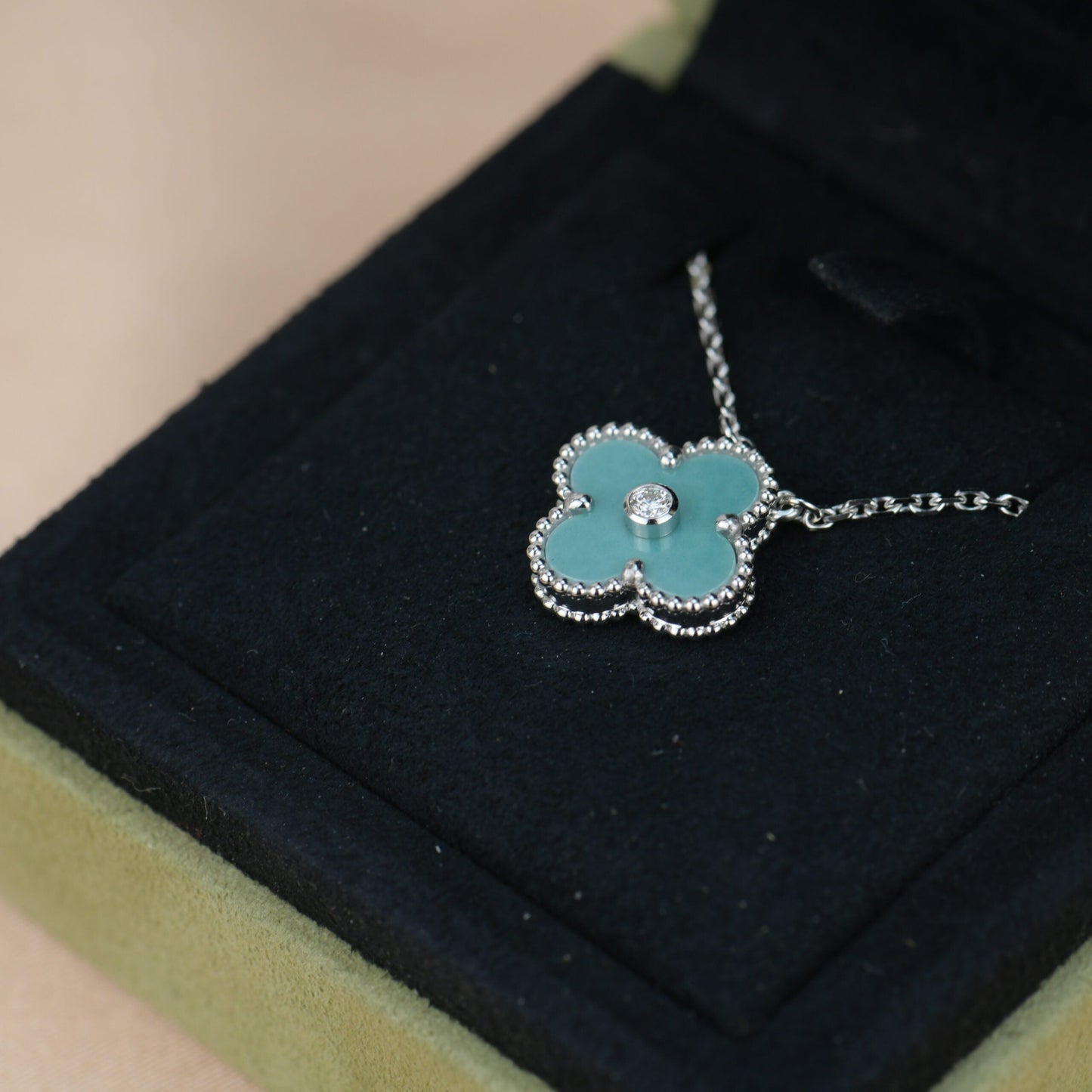 [Eternal Jewelry]CLOVER 15MM DIAMOND SVRES PORCELAIN  NECKLACE SILVER