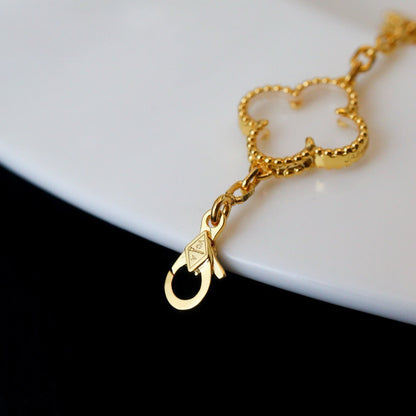 [Eternal Jewelry]CLOVER 5 MOTIF ROCK CRYSTAL PINK GOLD BRACELET