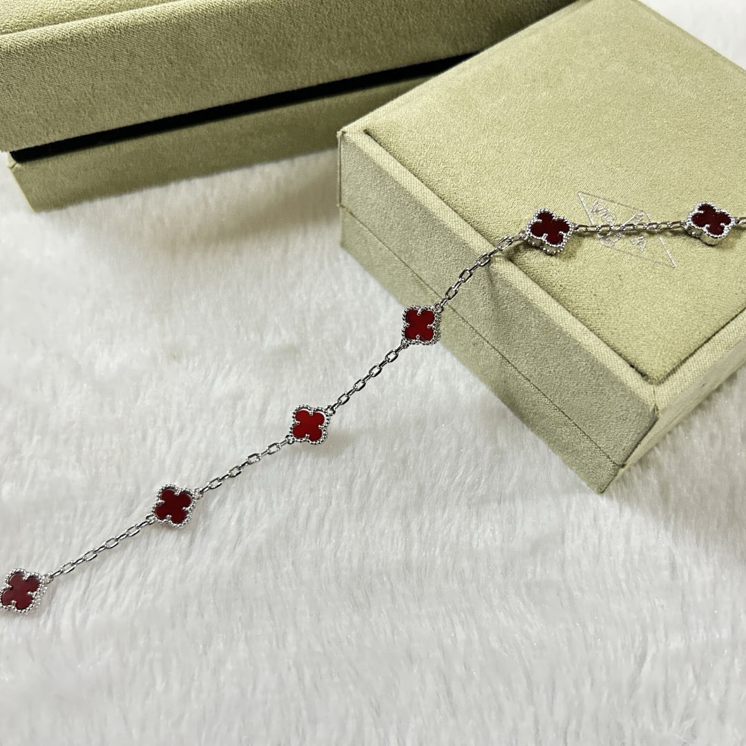 [Eternal Jewelry]CLOVER 6 MOTIF RED AGATE BRACELET