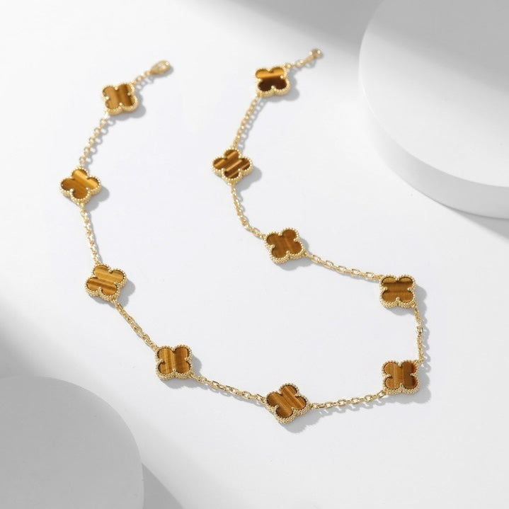 [Eternal Jewelry]CLOVER 10 MOTIFS TIGER EYE NECKLACE