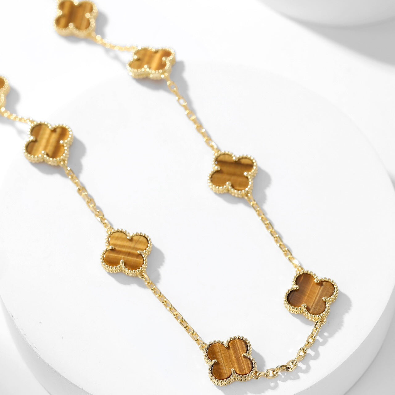 [Eternal Jewelry]CLOVER 10 MOTIFS TIGER EYE NECKLACE