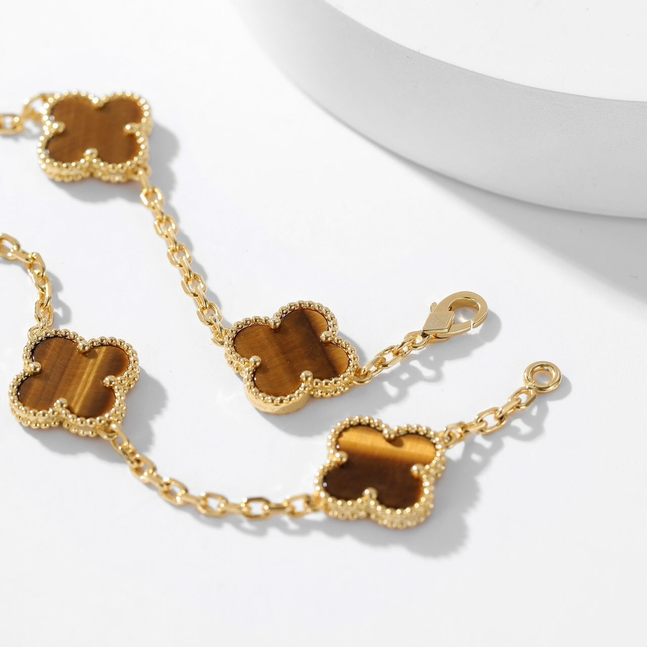 [Eternal Jewelry]CLOVER 10 MOTIFS TIGER EYE NECKLACE