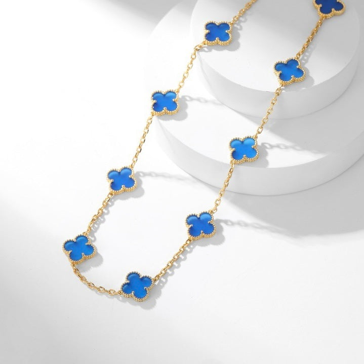 [Eternal Jewelry]CLOVER 10 MOTIFS BLUE AGATE NECKLACE