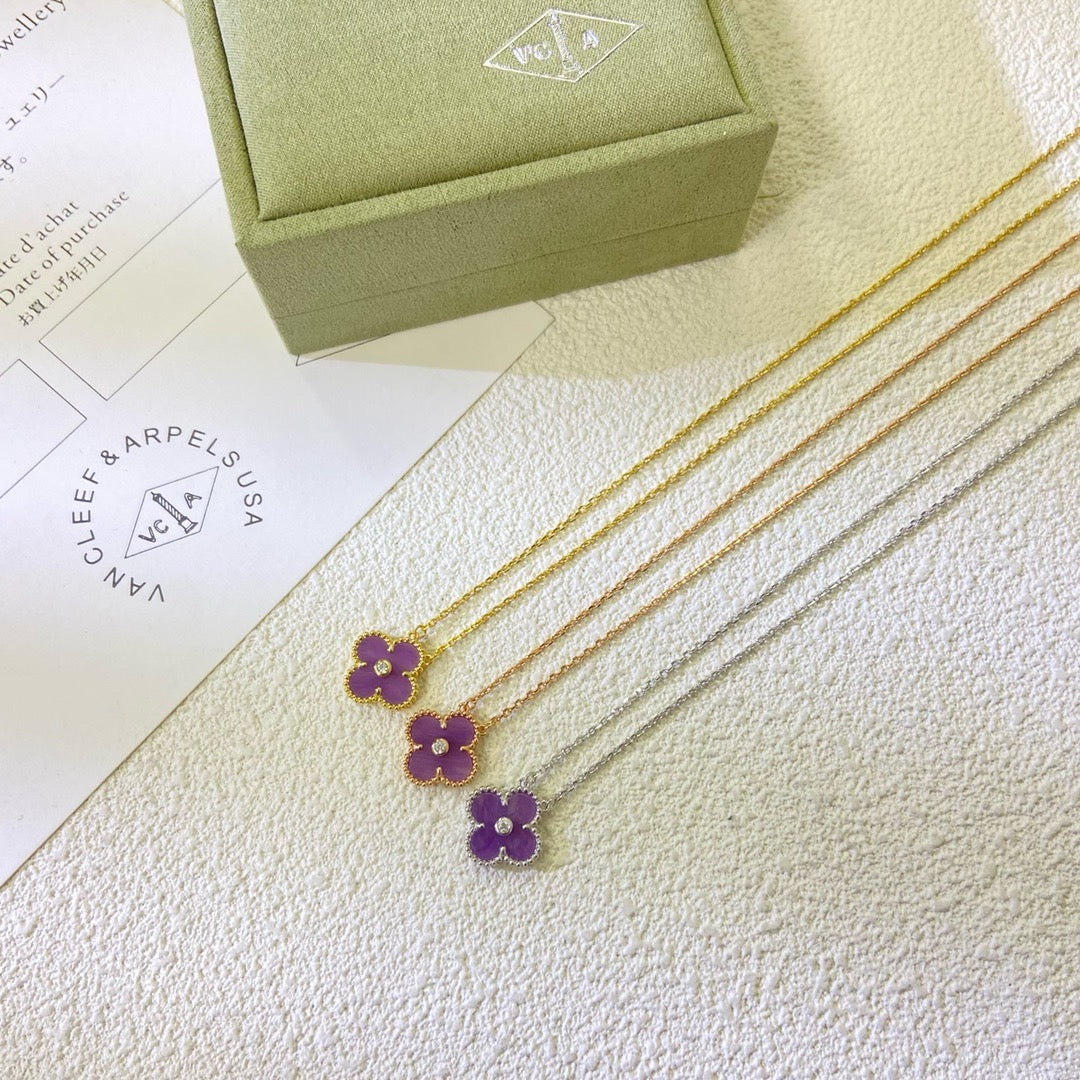 [Eternal Jewelry]CLOVER 15MM DIAMOND  PURPLE VIOLET NECKLACE