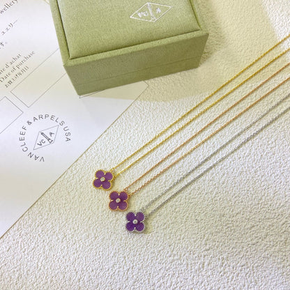 [Eternal Jewelry]CLOVER 15MM DIAMOND  PURPLE VIOLET NECKLACE
