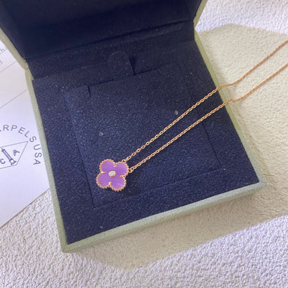 [Eternal Jewelry]CLOVER 15MM DIAMOND  PURPLE VIOLET NECKLACE