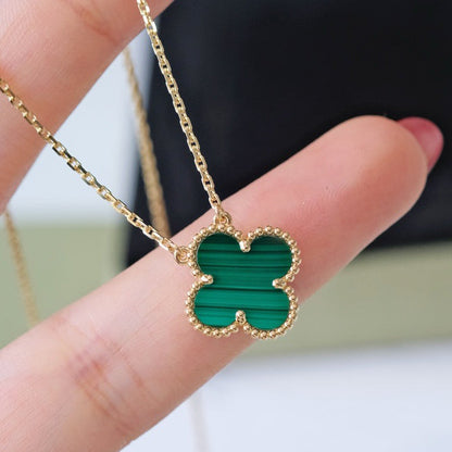 [Eternal Jewelry]CLOVER 15MM MALACHITE SINGLE FLOWER  NECKLACE