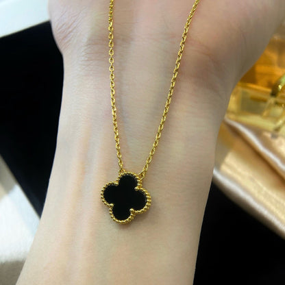 [Eternal Jewelry]CLOVER 15MM BLACK ONYX SINGLE FLOWER NECKLACE
