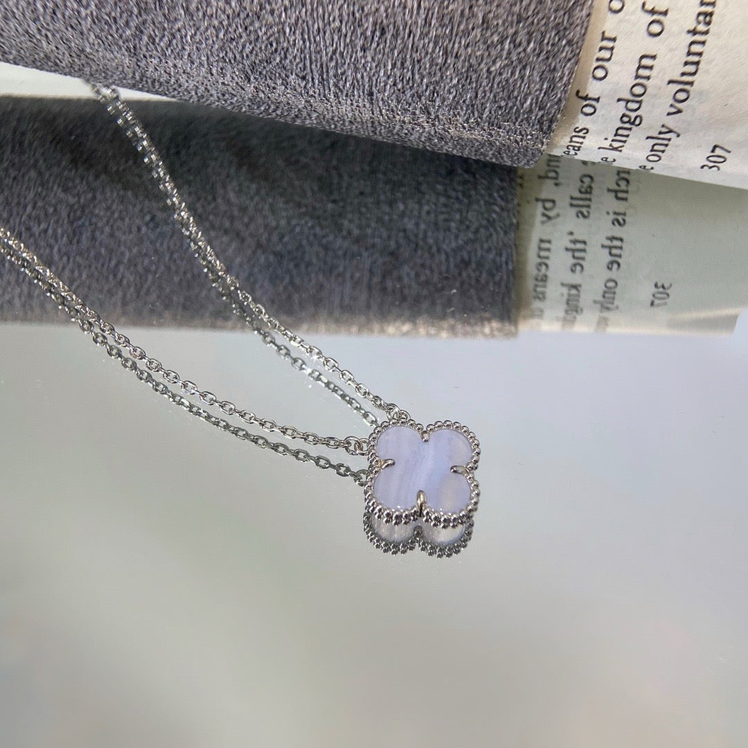 [Eternal Jewelry]CLOVER 15MM BLUE CHALCEDONY NECKLACE SILVER