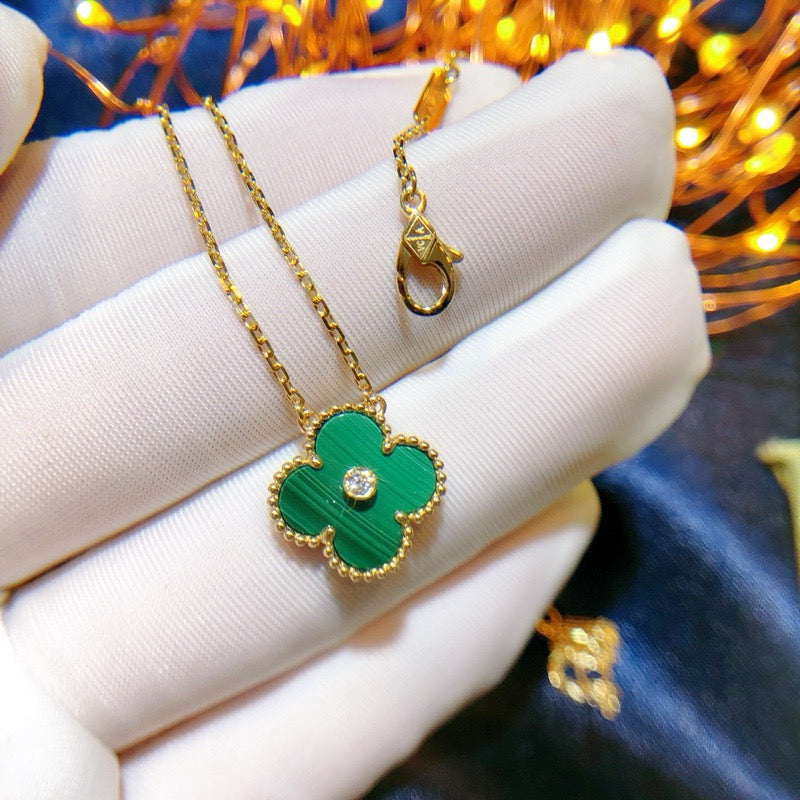[Eternal Jewelry]CLOVER 15MM DIAMOND TURQUOISE NECKLACE