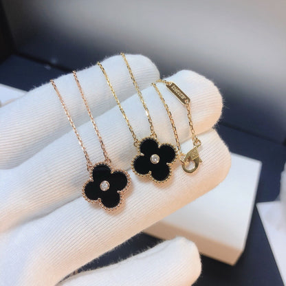 [Eternal Jewelry]CLOVER 15MM DIAMOND ONYX NECKLACE