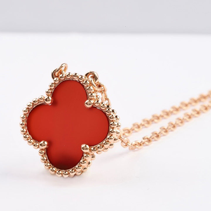 [Eternal Jewelry]CLOVER 15MM CARNELIAN SINGLE FLOWER NECKLACE