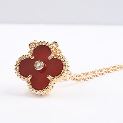 [Eternal Jewelry]CLOVER 15MM DIAMOND CARNELIAN NECKLACE