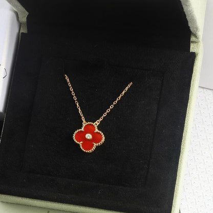 [Eternal Jewelry]CLOVER 15MM DIAMOND CARNELIAN NECKLACE