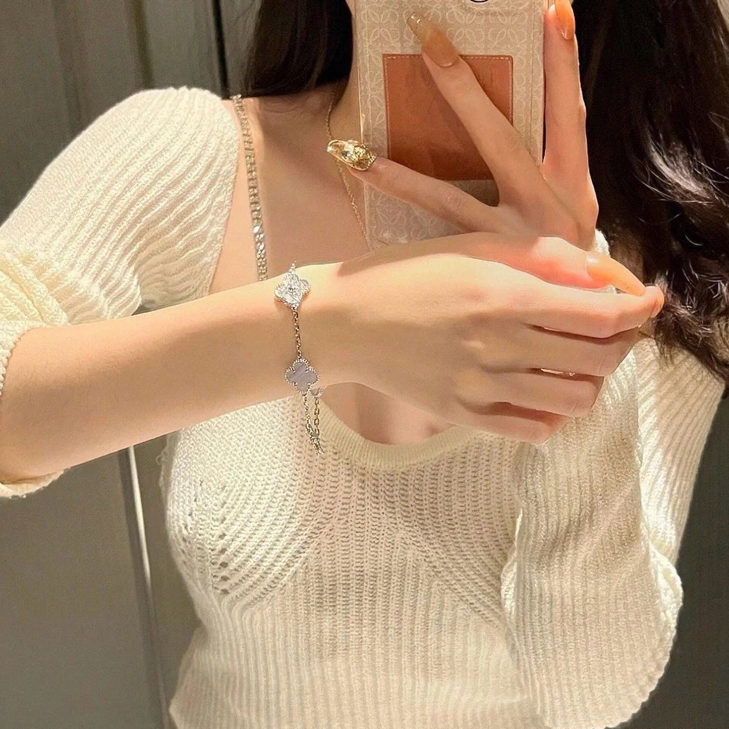 [Eternal Jewelry]CLOVER  5 MOTIF DIAMOND PURPLE CHALCEDONY BRACELET SILVER