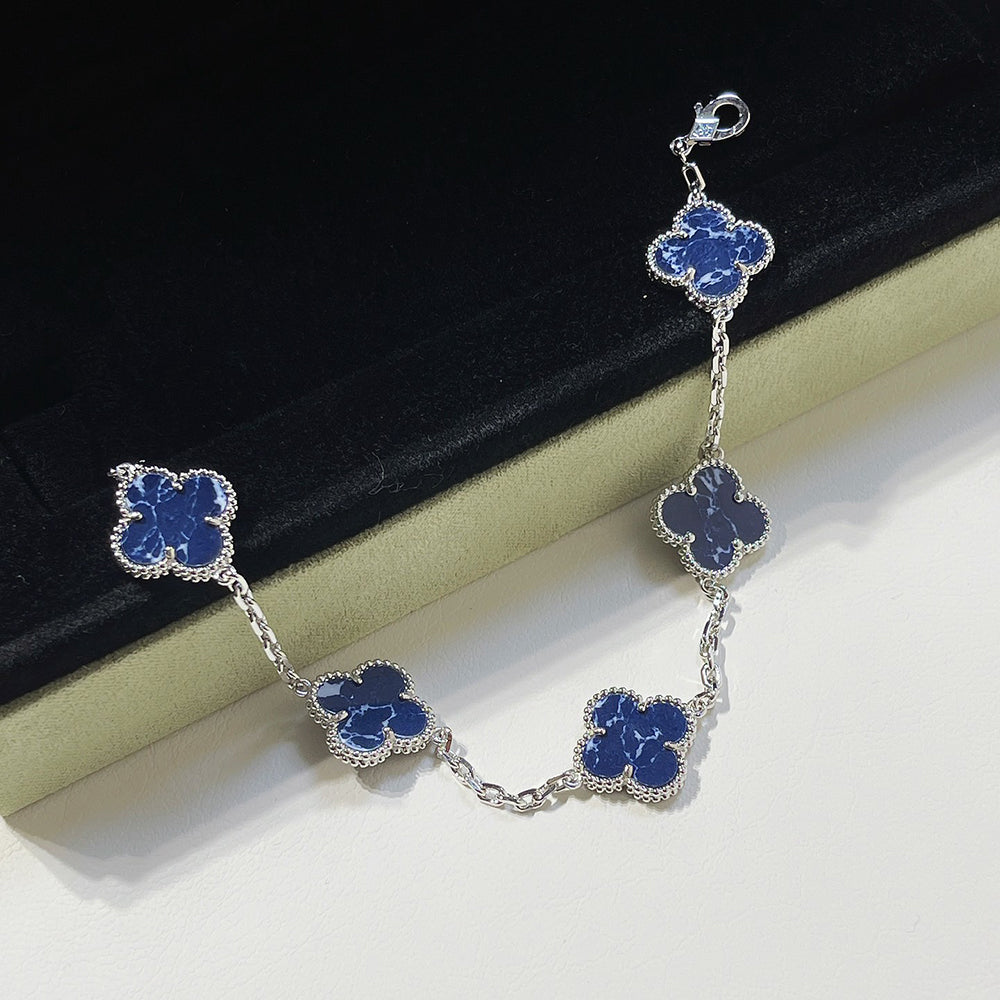 [Eternal Jewelry]CLOVER 5 MOTIF PIETERSITE SILVER BRACELET
