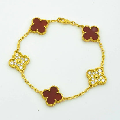 [Eternal Jewelry]CLOVER 5 MOTIFS CARNELIAN DIAMOND BRACELET