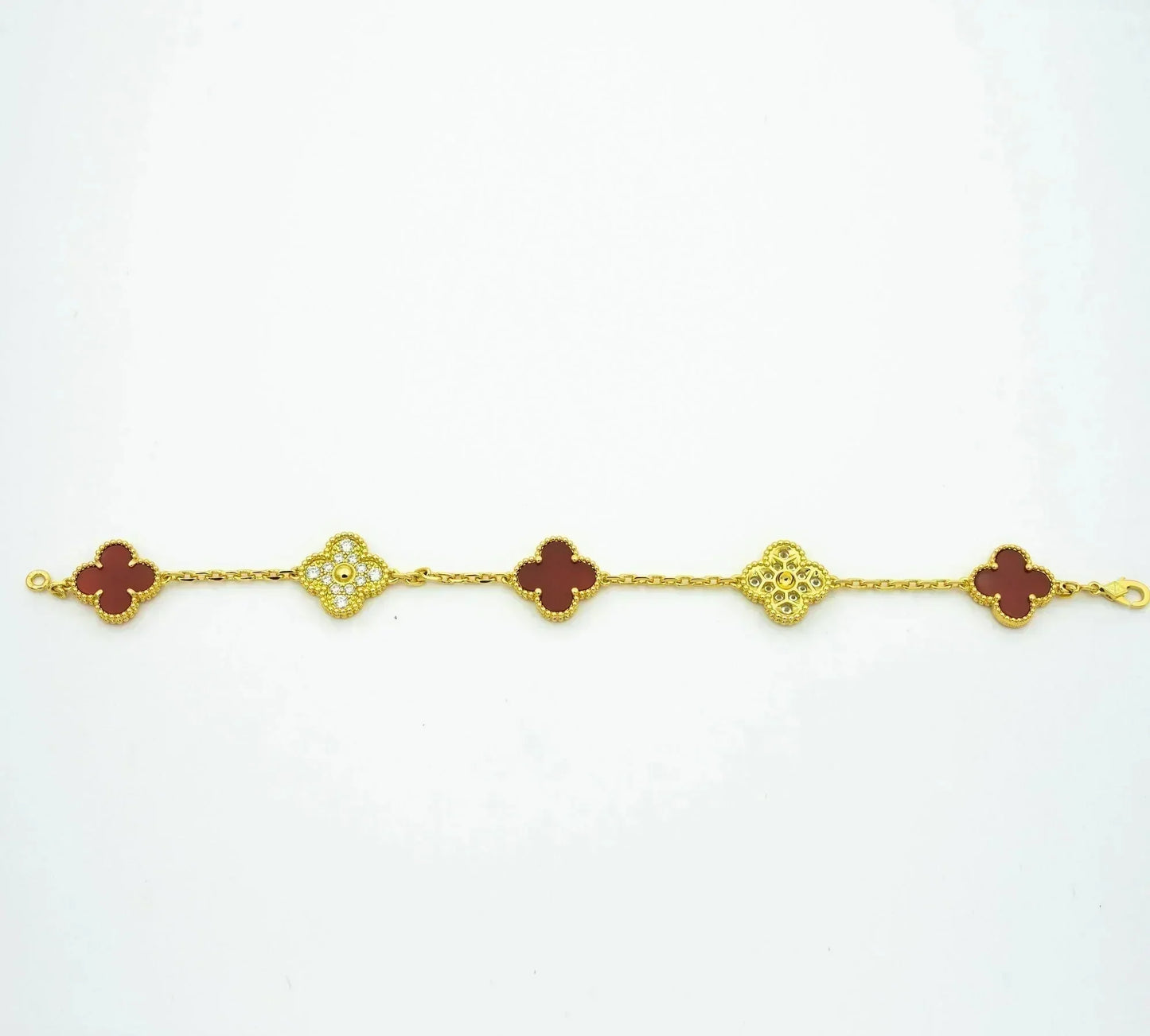 [Eternal Jewelry]CLOVER 5 MOTIFS CARNELIAN DIAMOND BRACELET