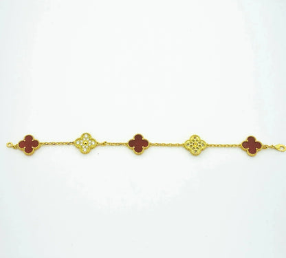 [Eternal Jewelry]CLOVER 5 MOTIFS CARNELIAN DIAMOND BRACELET