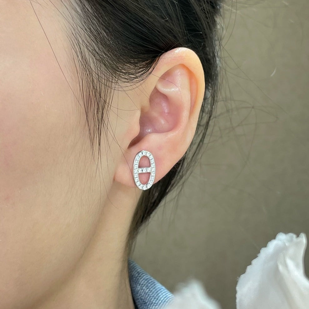[Eternal Jewelry]HM FULL DIAMOND PIG NOSE STUD EARRINGS