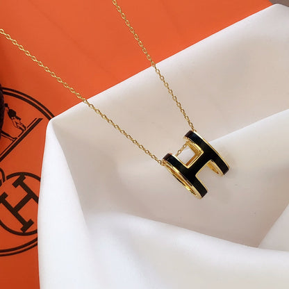 [Eternal Jewelry]HM CLIC BLACK ENAMEL GOLD NECKLACE