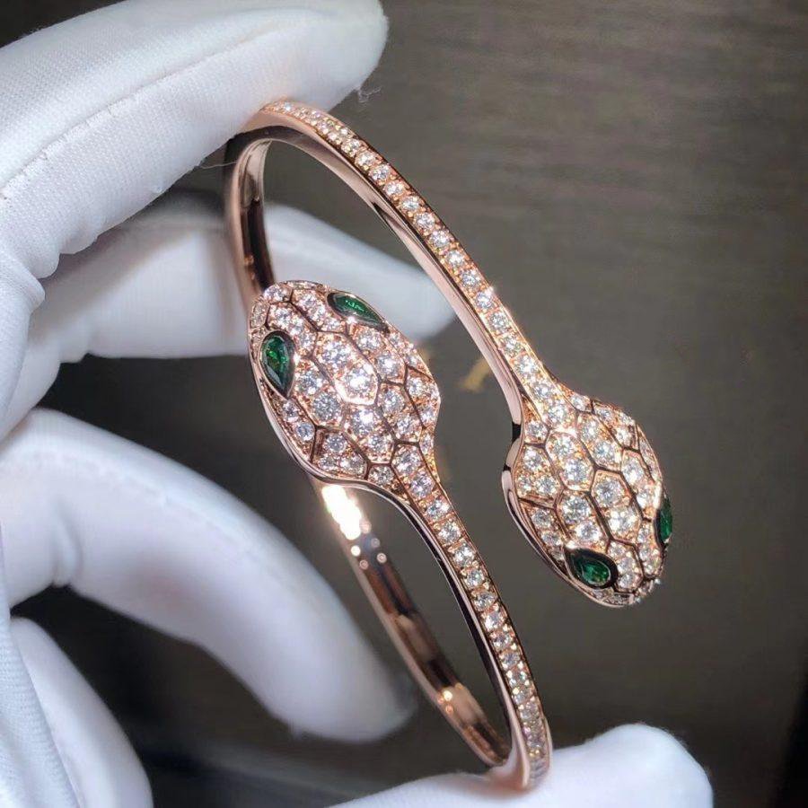 [Eternal Jewelry]SERPENTI BRACELET PINK GOLD MALACHITE DIAMOND DOUBLE SNAKE