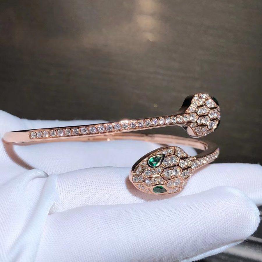 [Eternal Jewelry]SERPENTI BRACELET PINK GOLD MALACHITE DIAMOND DOUBLE SNAKE