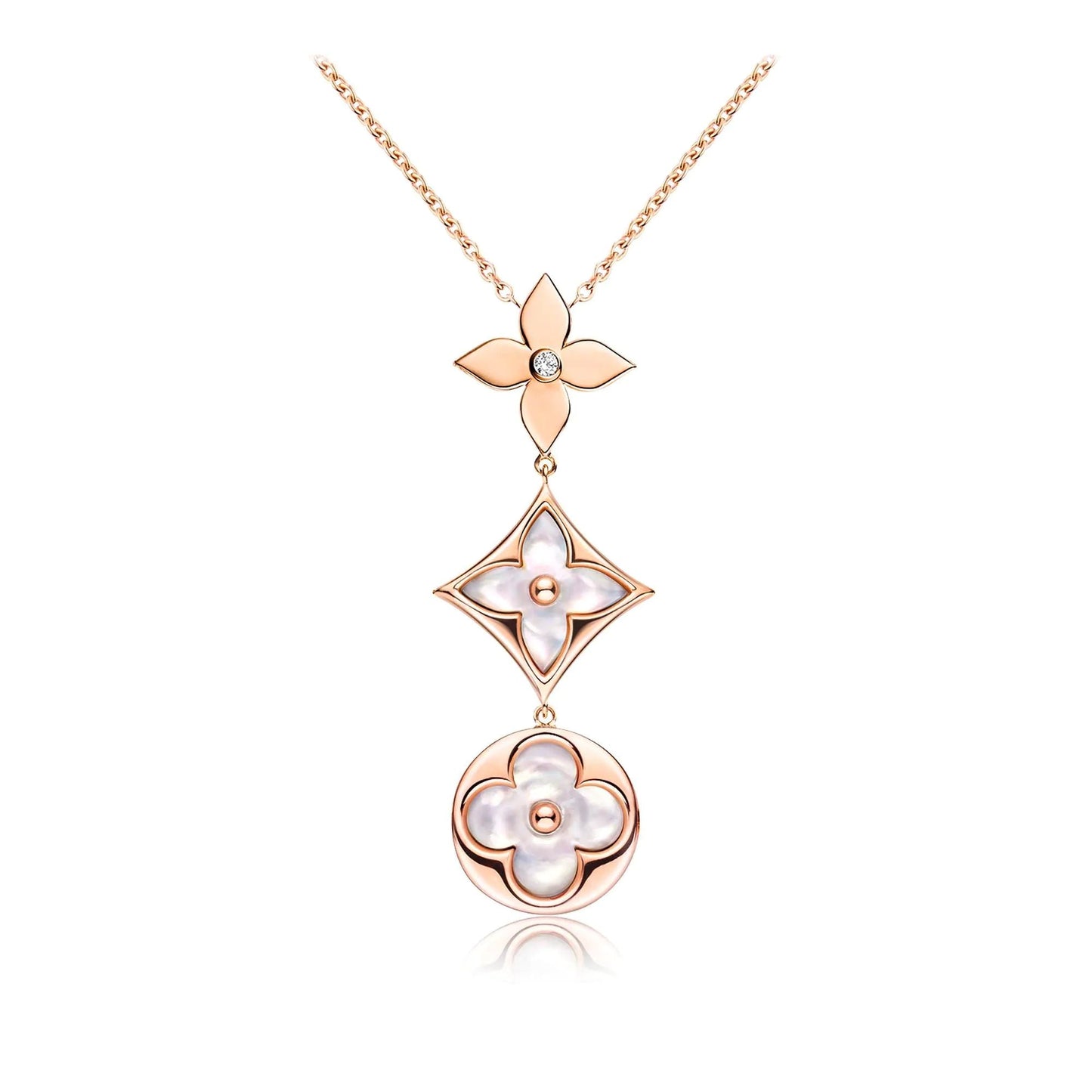 [Eternal Jewelry]COLOR BLOSSOM LARIAT NECKLACE PINK GOLD WHITE MOTHER PEARL AND DIAMOND