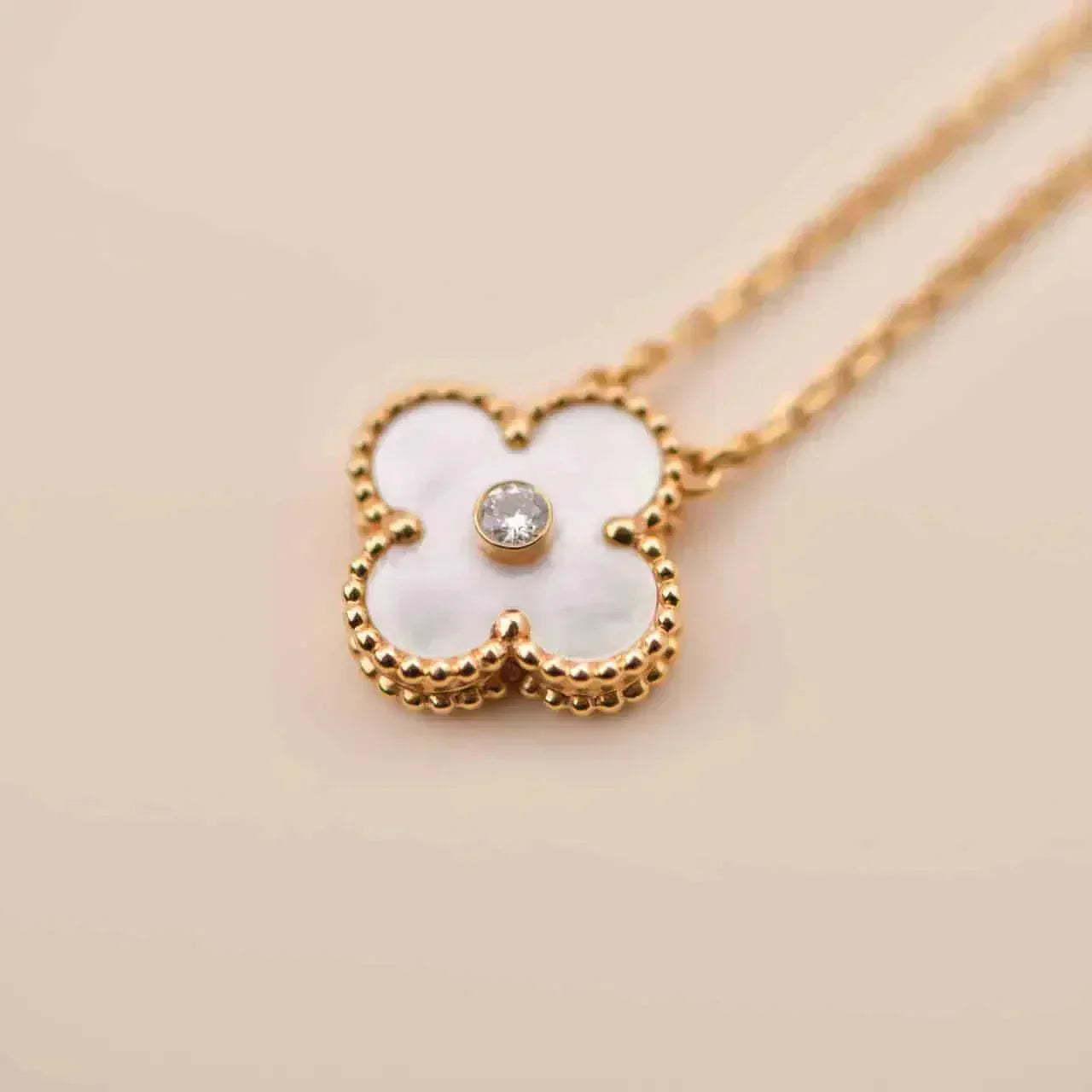 [Eternal Jewelry]CLOVER 15MM DIAMOND WHITE FRITILLARIA NECKLACE