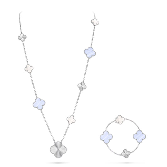 [Eternal Jewelry]DETACHABLE CLOVER 15(11+4) FLOWER SILVER NECKLACE SET