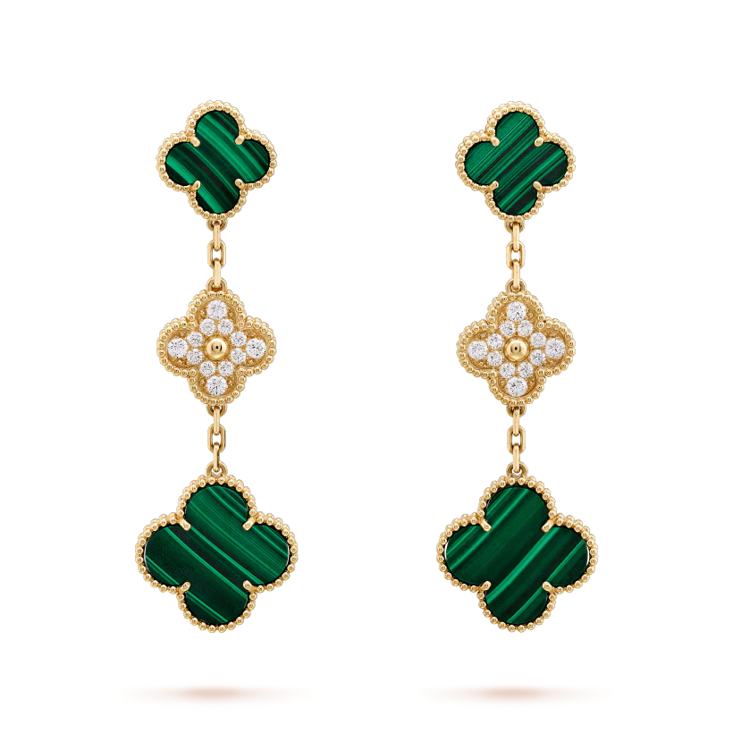 [Eternal Jewelry]CLOVER EARRINGS GOLD MALACHITE DIAMOND 3 MOTIF