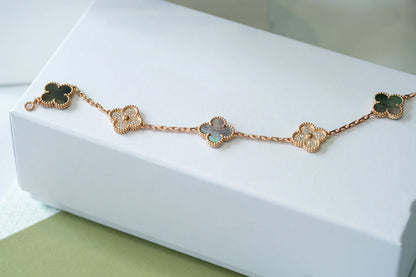 [Eternal Jewelry]CLOVER 5 MOTIFS DARK MOP AND DIAMONDS PINK GOLD BRACELET