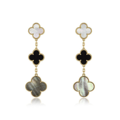 [Eternal Jewelry]CLOVER EARRINGS GOLD ONYX MOP 3 MOTIF