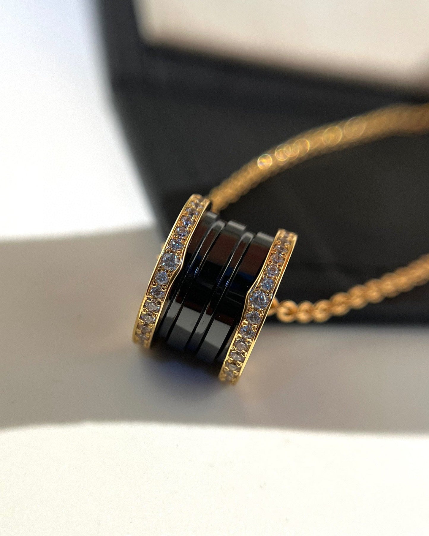 [Eternal Jewelry]ZERO 1 BLACK CERAMIC DIAMOND PINK GOLD NECKLACE