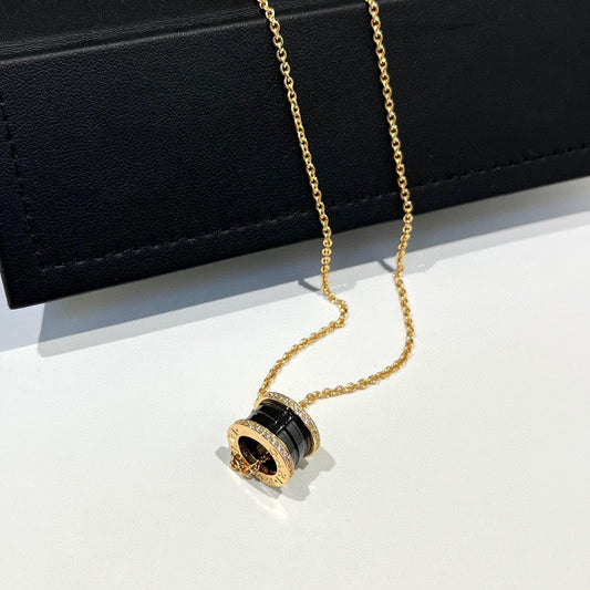 [Eternal Jewelry]ZERO 1 BLACK CERAMIC DIAMOND PINK GOLD NECKLACE